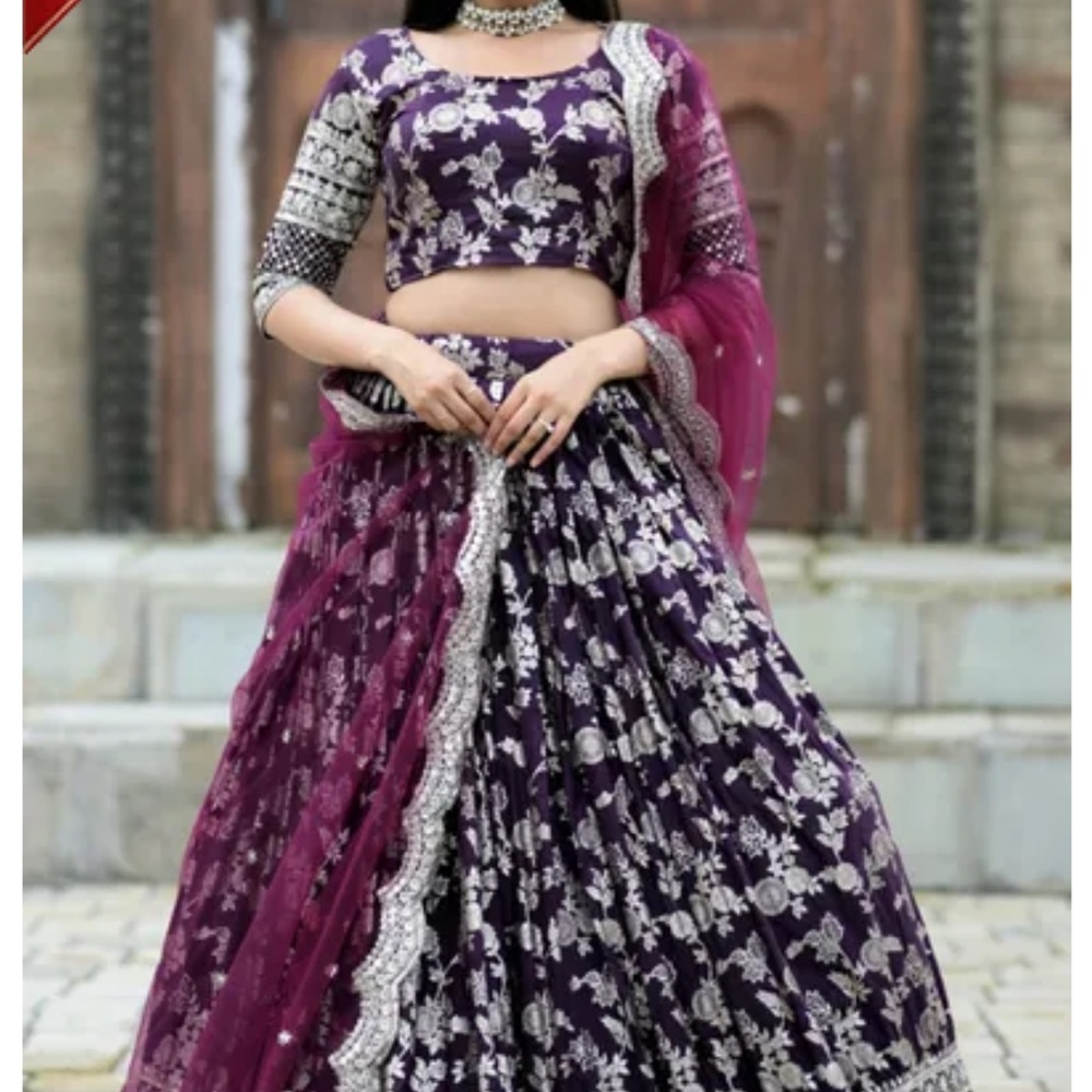 Purple brocade / jacquard lehenga